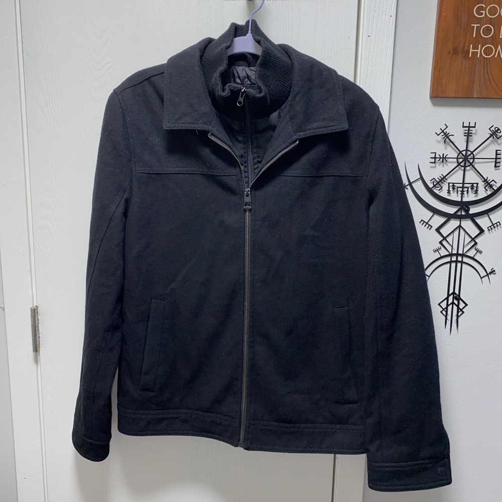 Guess Men's‎ Double Zipper Lined Black Jacket Peacoat